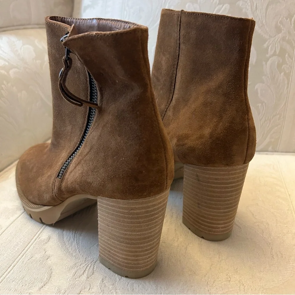 Paul Green Sloane Ankle Boots Size 8 Lug Sole Block Heel Brown Suede NEW $485